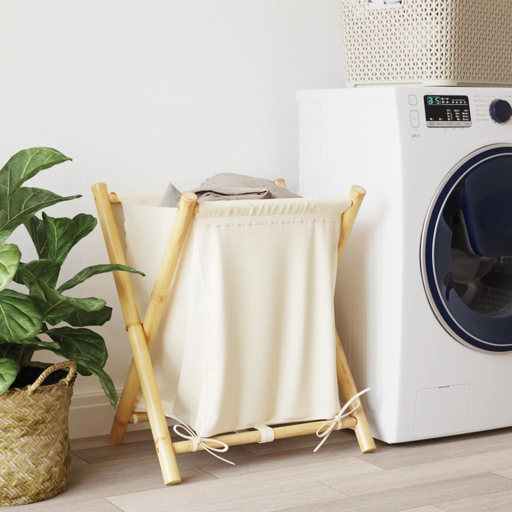 Panier à laverie Vidaxl 45x55x63,5 cm Bamboo crème blanche