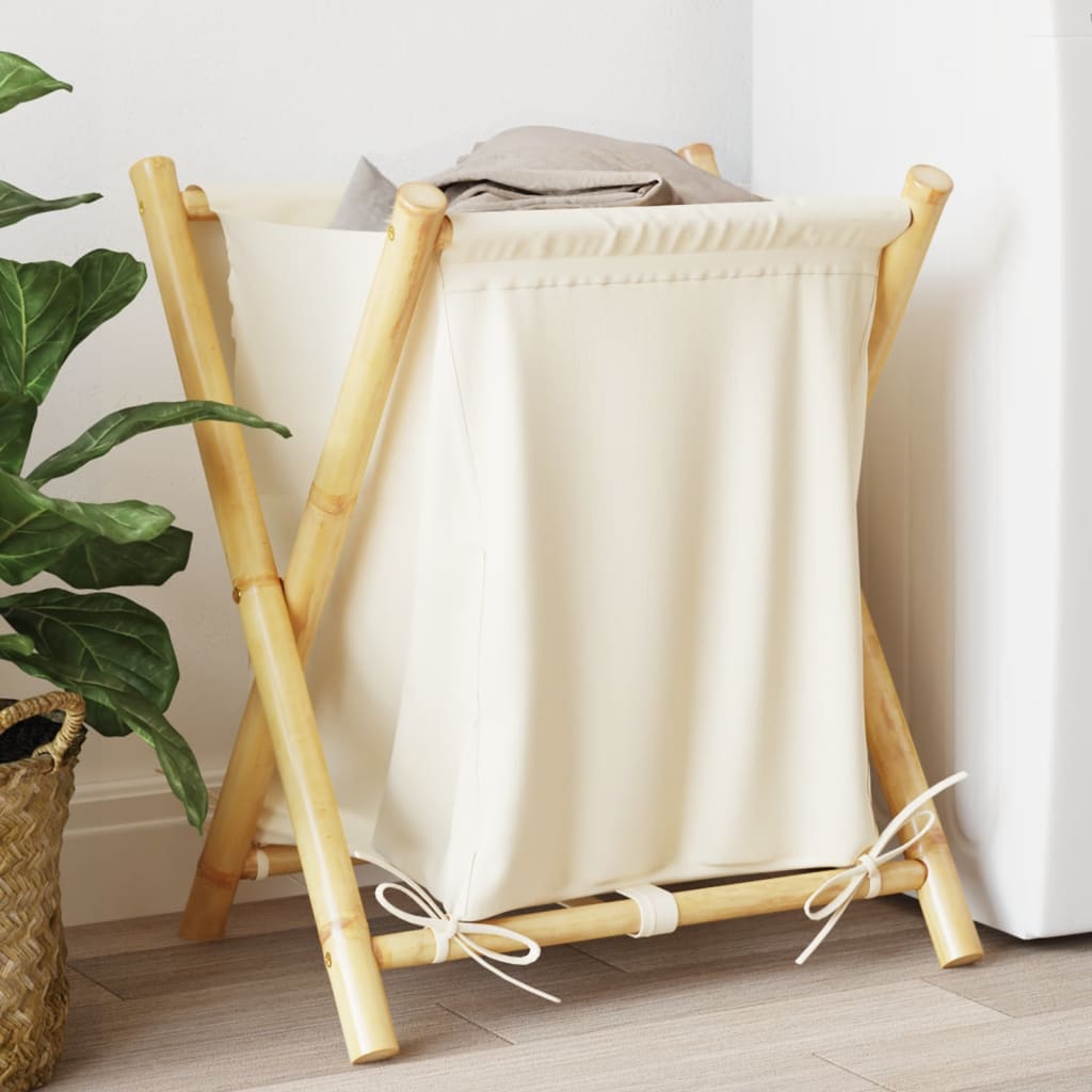 Panier à laverie Vidaxl 45x55x63,5 cm Bamboo crème blanche