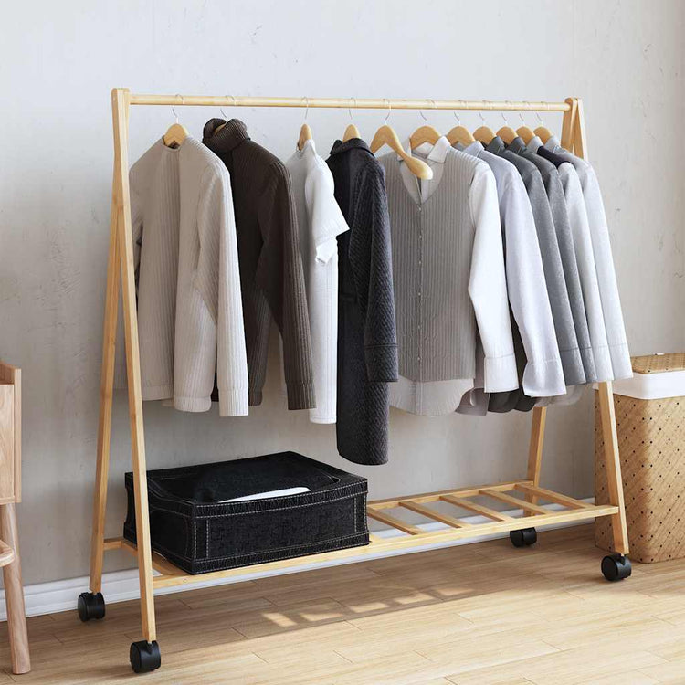 Rack de vêtements Vidaxl avec étagères et roues 106x34x106,5 cm de bambou
