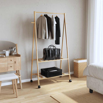 Rack de vêtements Vidaxl avec étagères et roues 96x45.5x155,5 cm de bambou