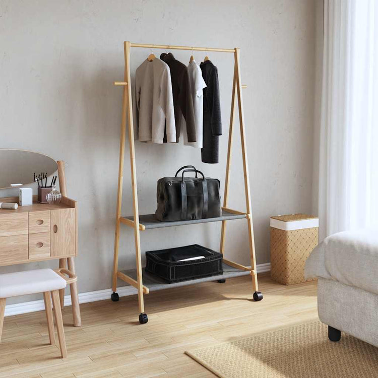 Rack de vêtements Vidaxl avec étagères et roues 96x45.5x155,5 cm de bambou