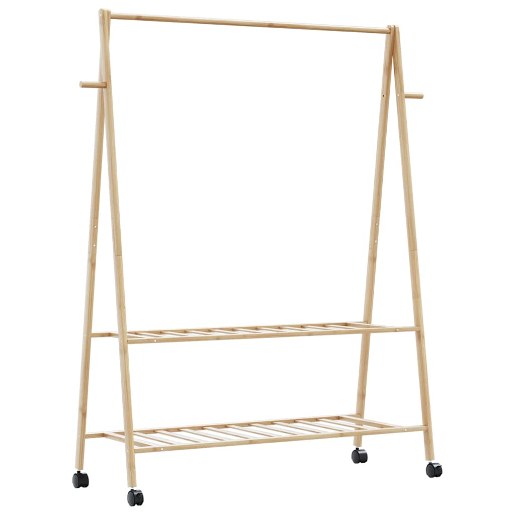 Rack de vêtements Vidaxl avec étagères et roues 132x45.5x155,5 cm de bambou