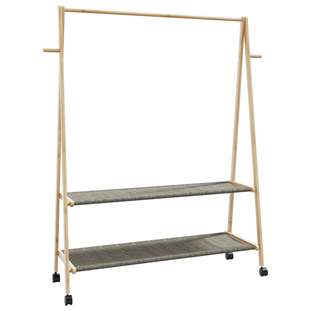 Rack de vêtements Vidaxl avec étagères et roues 132x45.5x155,5 cm de bambou