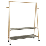 Rack de vêtements Vidaxl avec étagères et roues 132x45.5x155,5 cm de bambou - afbeelding 1