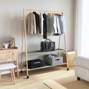 Rack de vêtements Vidaxl avec étagères et roues 132x45.5x155,5 cm de bambou - afbeelding 2