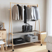 Rack de vêtements Vidaxl avec étagères et roues 132x45.5x155,5 cm de bambou - afbeelding 3