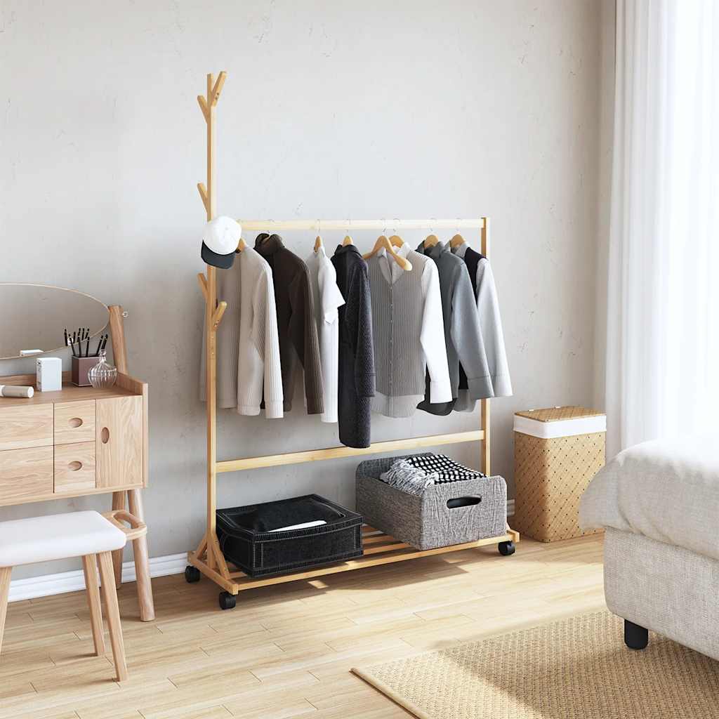 Rack de vêtements Vidaxl avec crochets et roues 100x35x157 cm de bambou