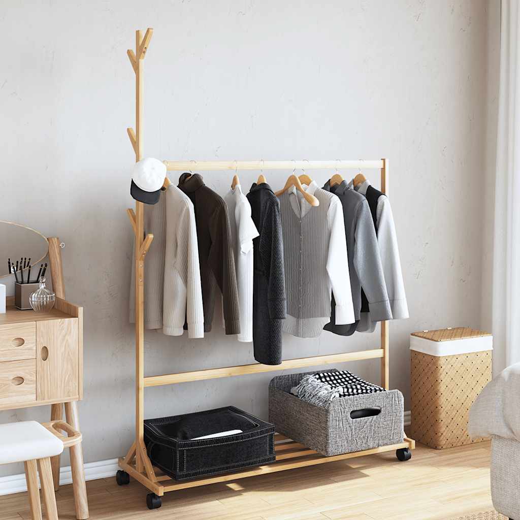 Rack de vêtements Vidaxl avec crochets et roues 100x35x157 cm de bambou