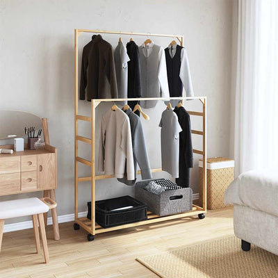 Rack de vêtements Vidaxl avec étagères et roues 90x35x155 cm de bambou