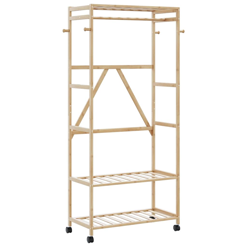 Vidaxx portant à vêtements avec étagères et roulettes 90x40x179,5 cm bambou
