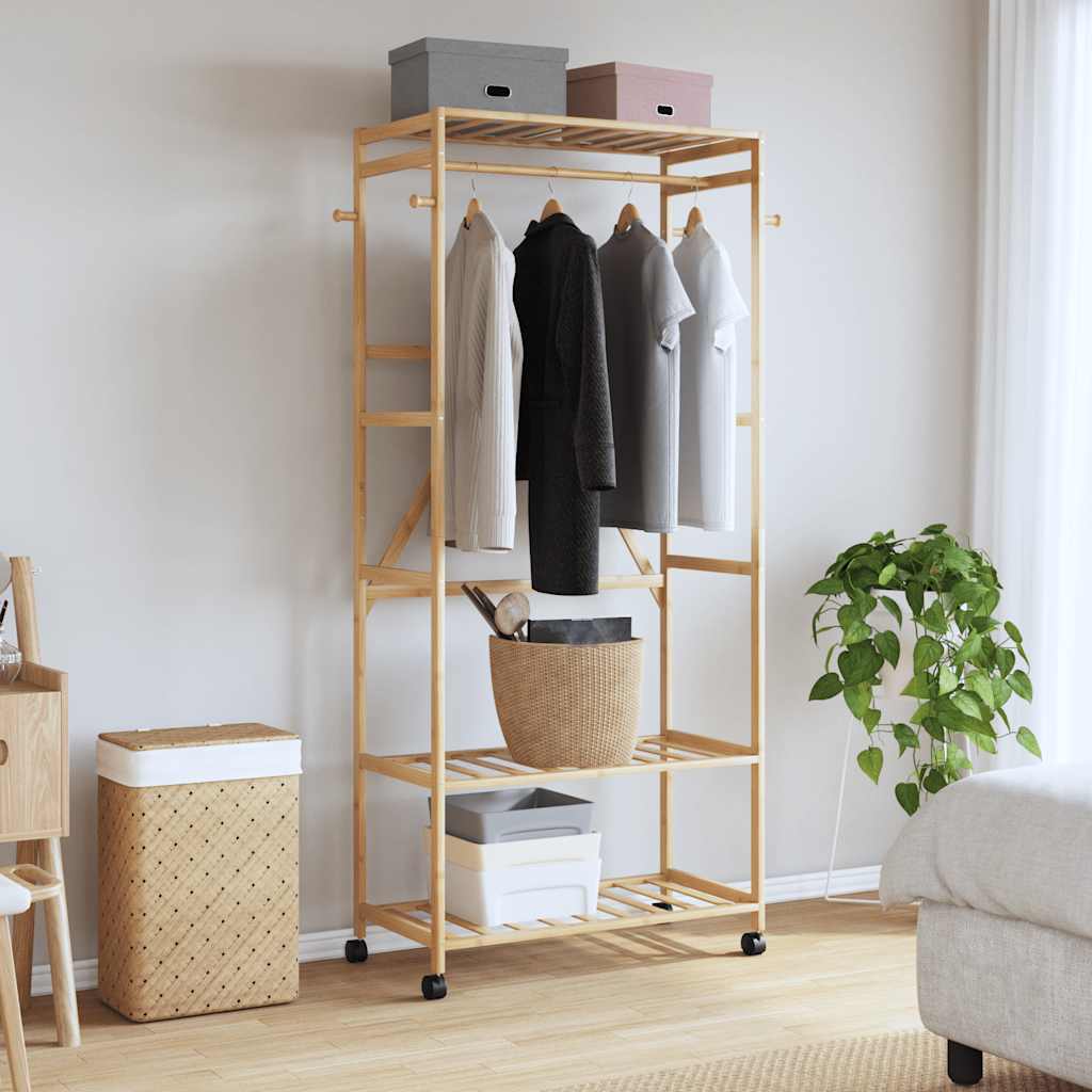 Vidaxx portant à vêtements avec étagères et roulettes 90x40x179,5 cm bambou