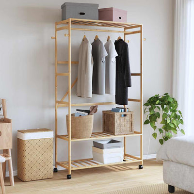 Vidaxx portant à vêtements avec étagères et roulettes 110x40x180 cm bambou