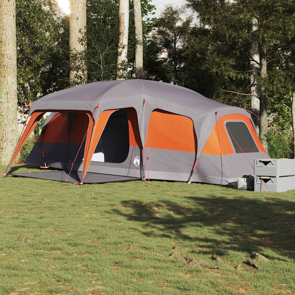 Tente familiale VidaXL avec dôme véranda 9 personnes imperméable gris orange