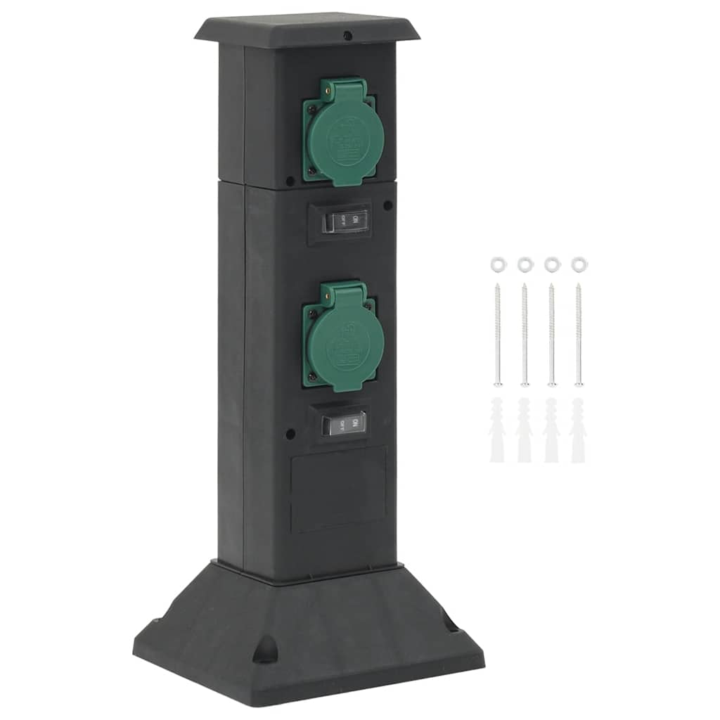 Vidaxl Garden Stop Contact Colonne 4 routes 16x16x39.5 cm noir et vert