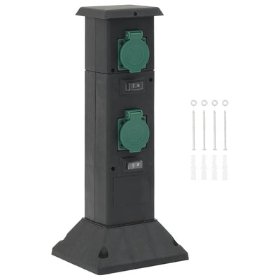 Vidaxl Garden Stop Contact Colonne 4 routes 16x16x39.5 cm noir et vert