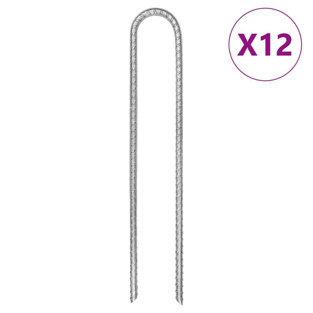 Vidaxl piquets de tente 12 pcs en forme de U ø7 mm 30 cm en acier galvanisé