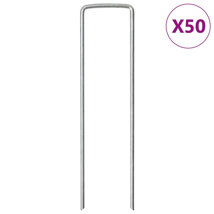 Vidaxl piquets de sol 50 pcs en forme de U 15x3,5 cm acier galvanisé