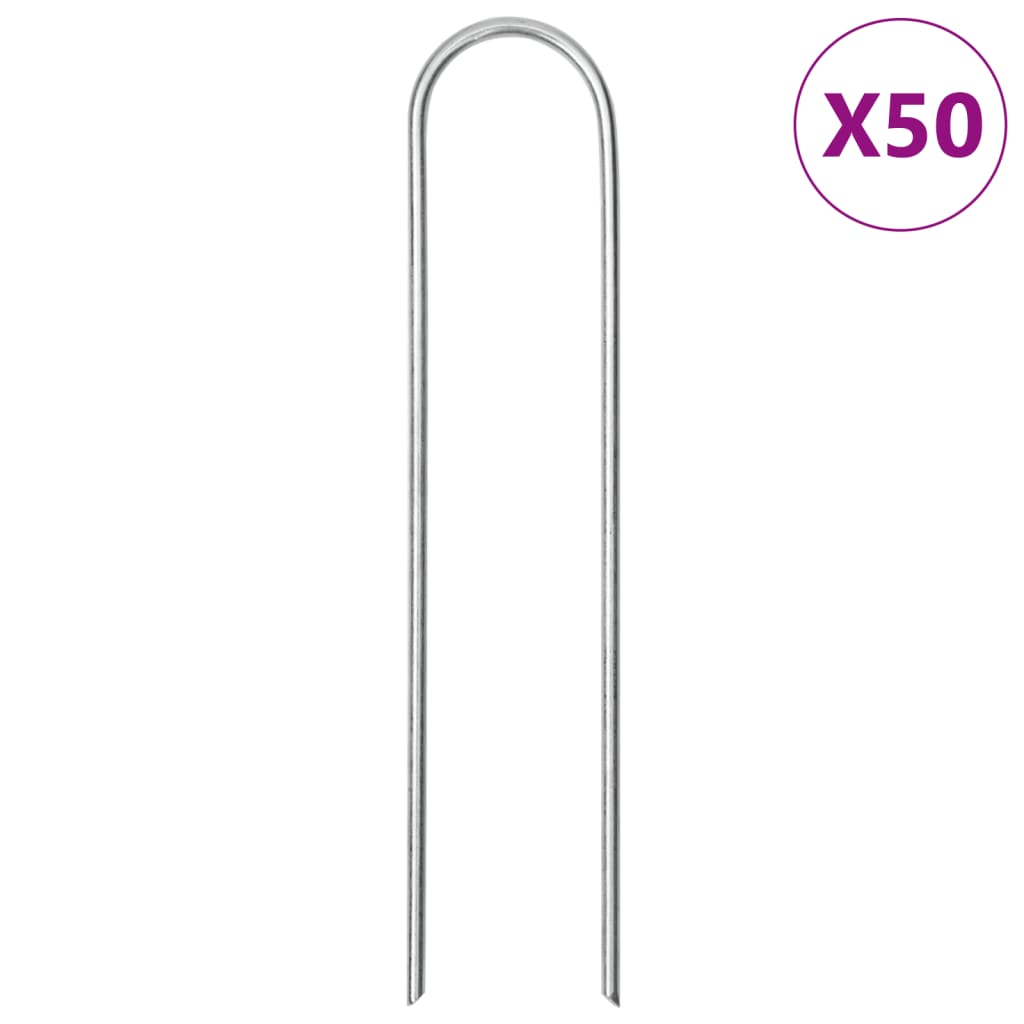 Vidaxl piquets de sol 50 pcs en forme de U 15x3,5 cm acier galvanisé