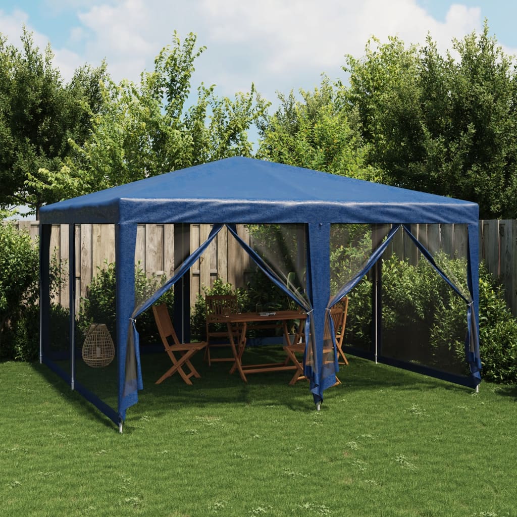 Tente de fête vidaxl avec 8 murs latéraux en mailles 4x4 m en bleu HDPE