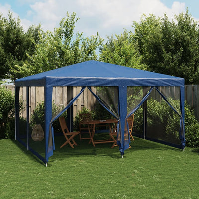 Tente de fête vidaxl avec 8 murs latéraux en mailles 4x4 m en bleu HDPE