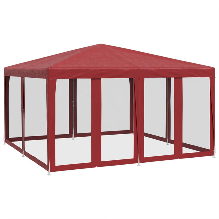 Tente de fête Vidaxl avec 8 murs latéraux en mesh 4x4 m en rouge HDPE