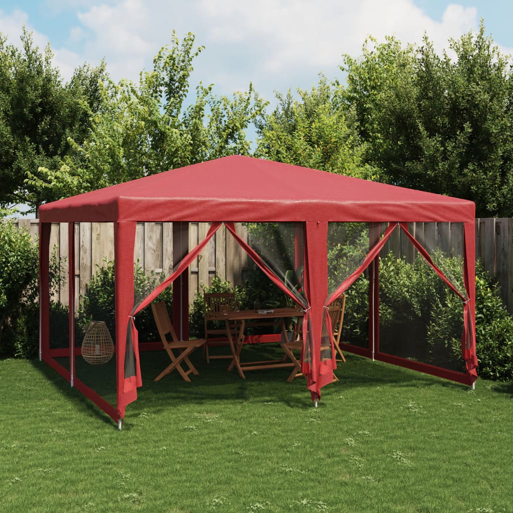 Tente de fête Vidaxl avec 8 murs latéraux en mesh 4x4 m en rouge HDPE