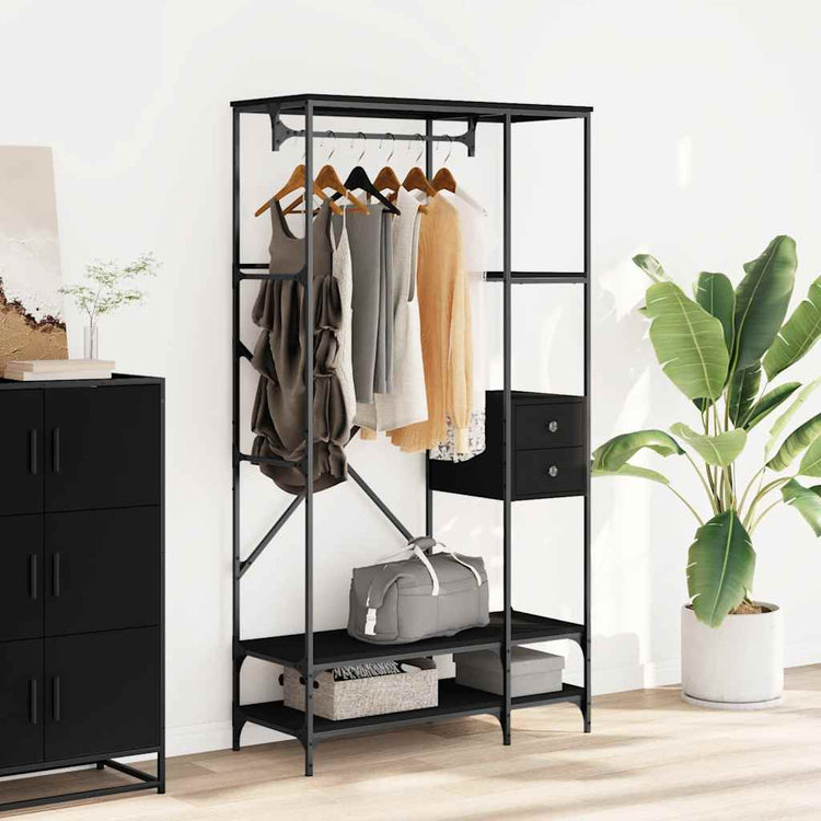 Rack de vêtements vidaxl avec étagères en bois transformé noir