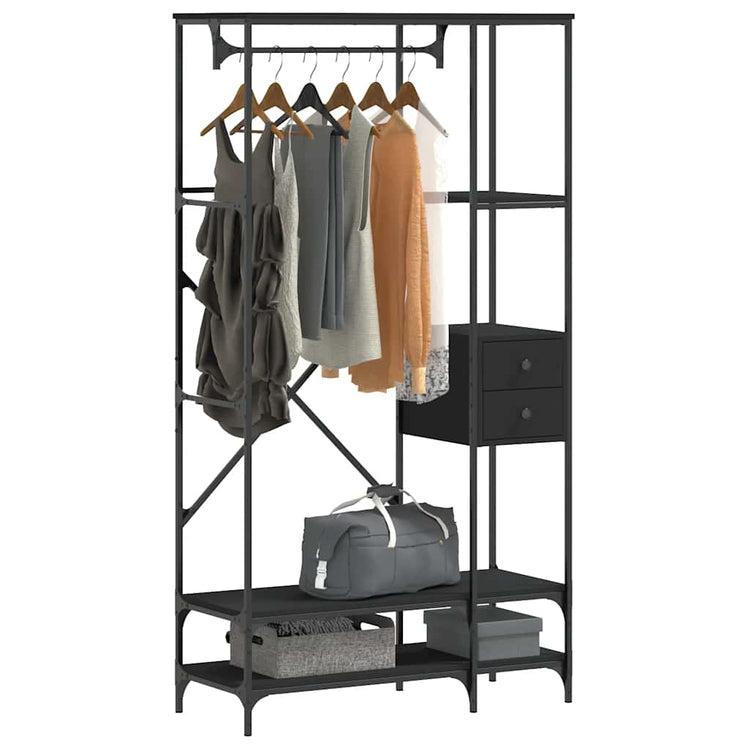 Rack de vêtements vidaxl avec étagères en bois transformé noir