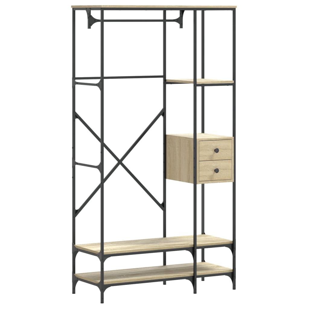 Rack de vêtements vidaxl avec étagères transformées en bois sonoma chêne -colored