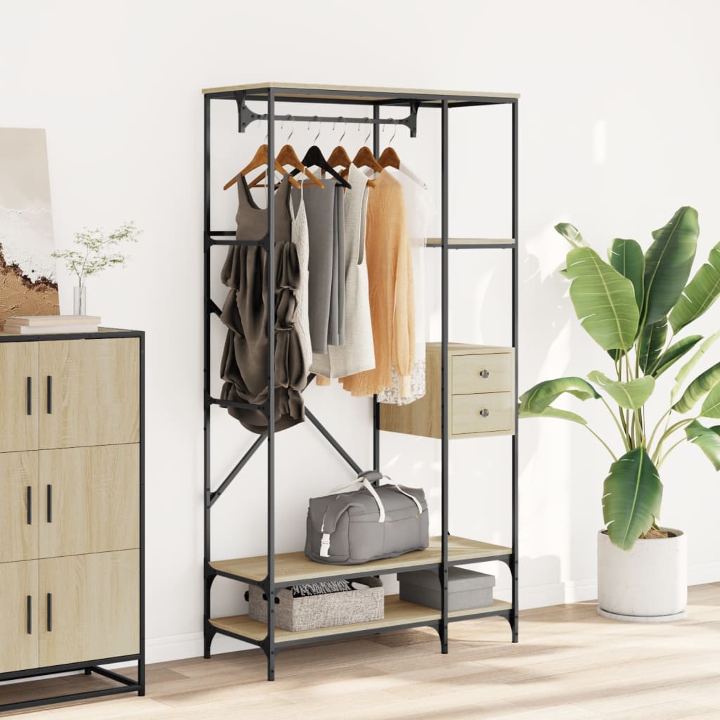 Rack de vêtements vidaxl avec étagères transformées en bois sonoma chêne -colored
