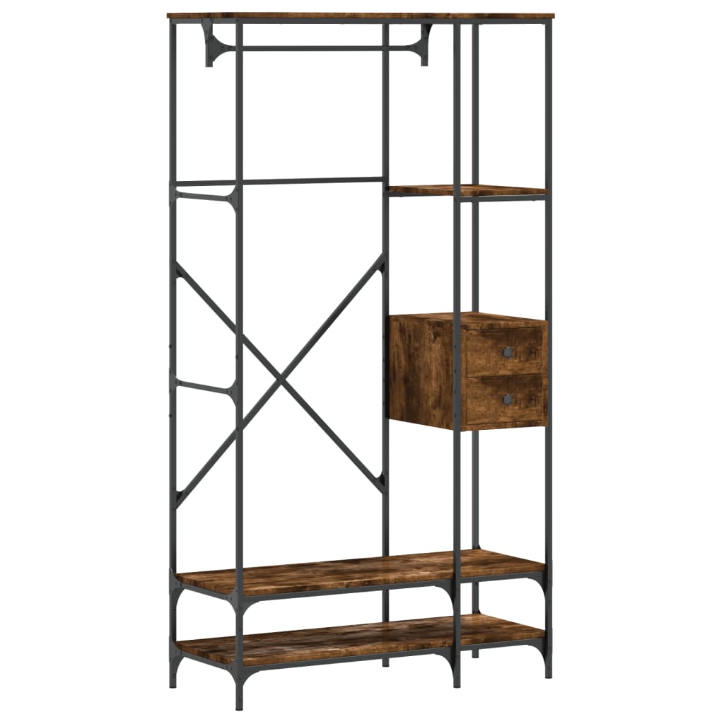 Rack de vêtements Vidaxl avec étagères en bois fumé en bois -colore