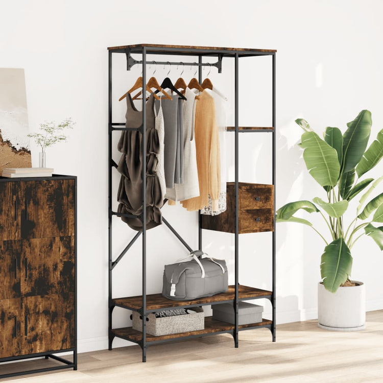 Rack de vêtements Vidaxl avec étagères en bois fumé en bois -colore