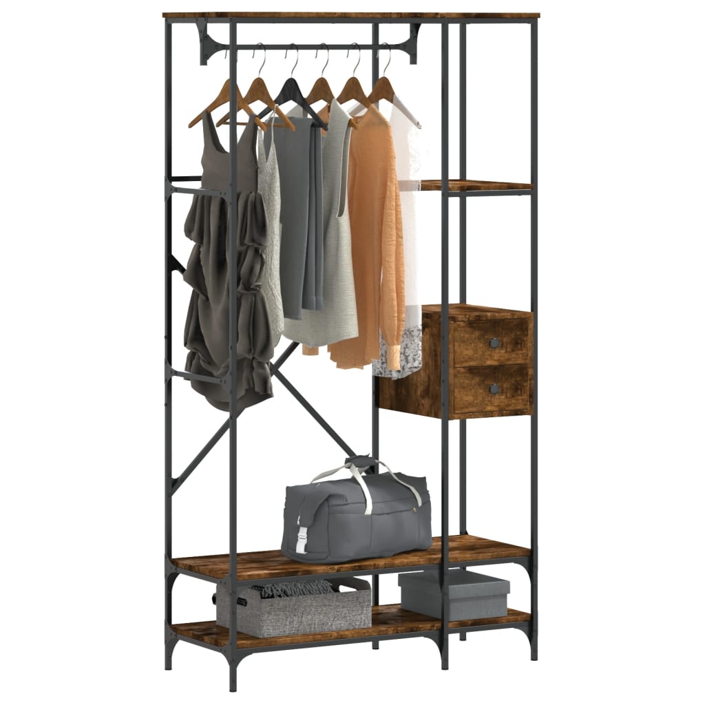 Rack de vêtements Vidaxl avec étagères en bois fumé en bois -colore