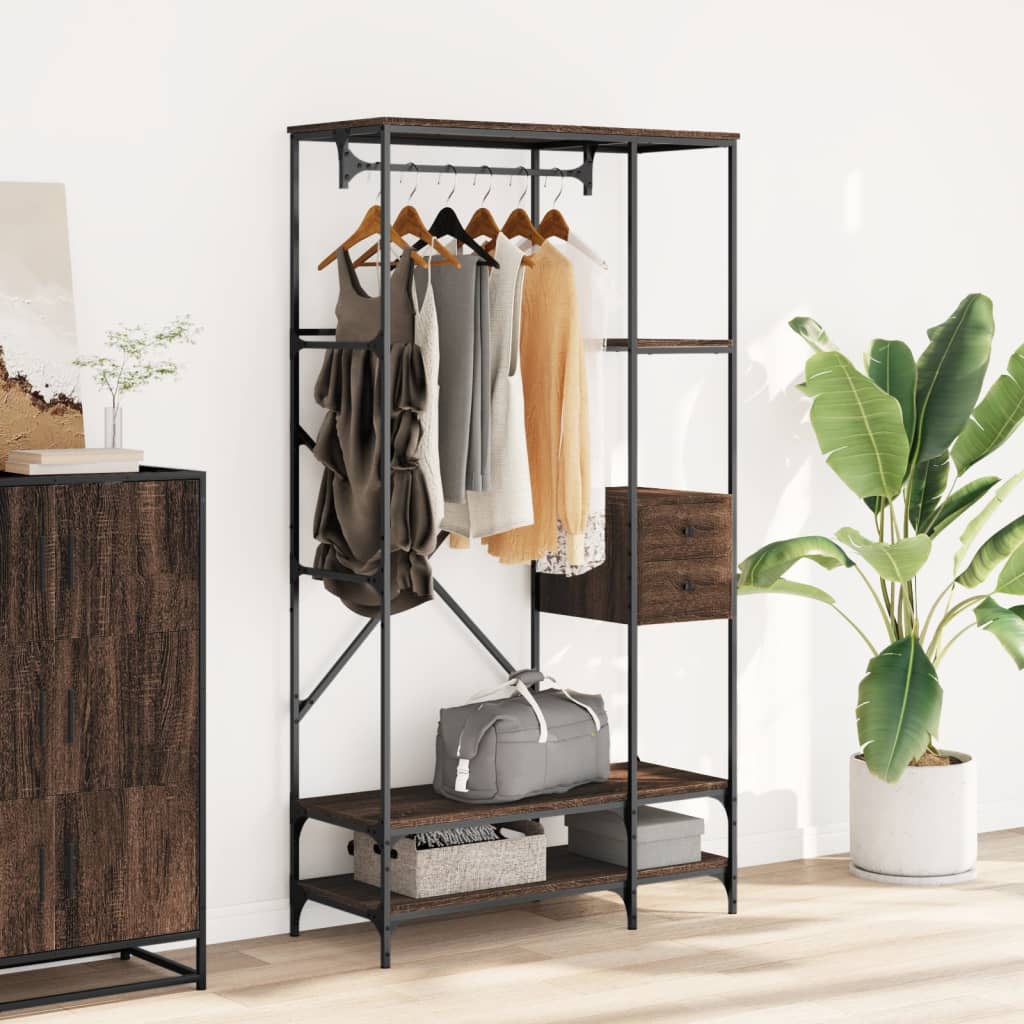 Rack de vêtements vidaxl avec étagères transformées en bois brun chêne couleur