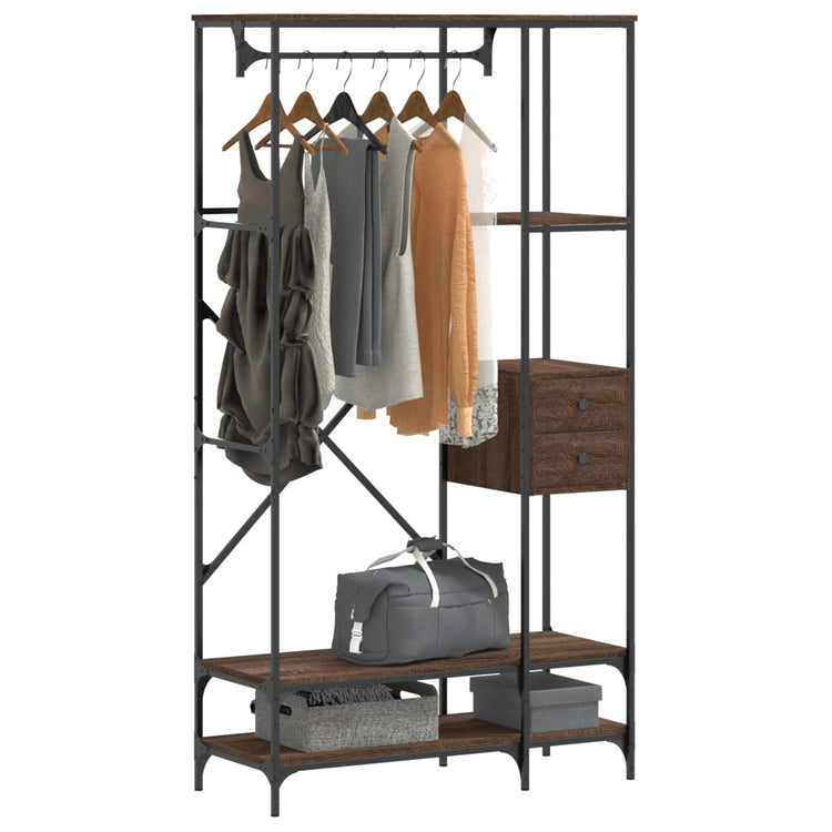 Rack de vêtements vidaxl avec étagères transformées en bois brun chêne couleur