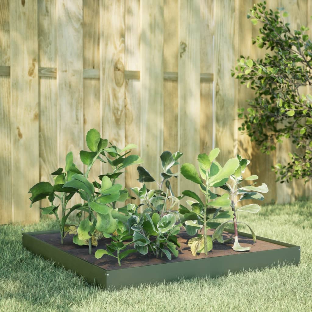 Vidaxl Planter surélevé 100x100x18,5 cm en acier vert olive