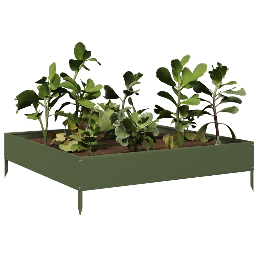 Vidaxl Planter surélevé 100x100x26 cm en acier vert olive