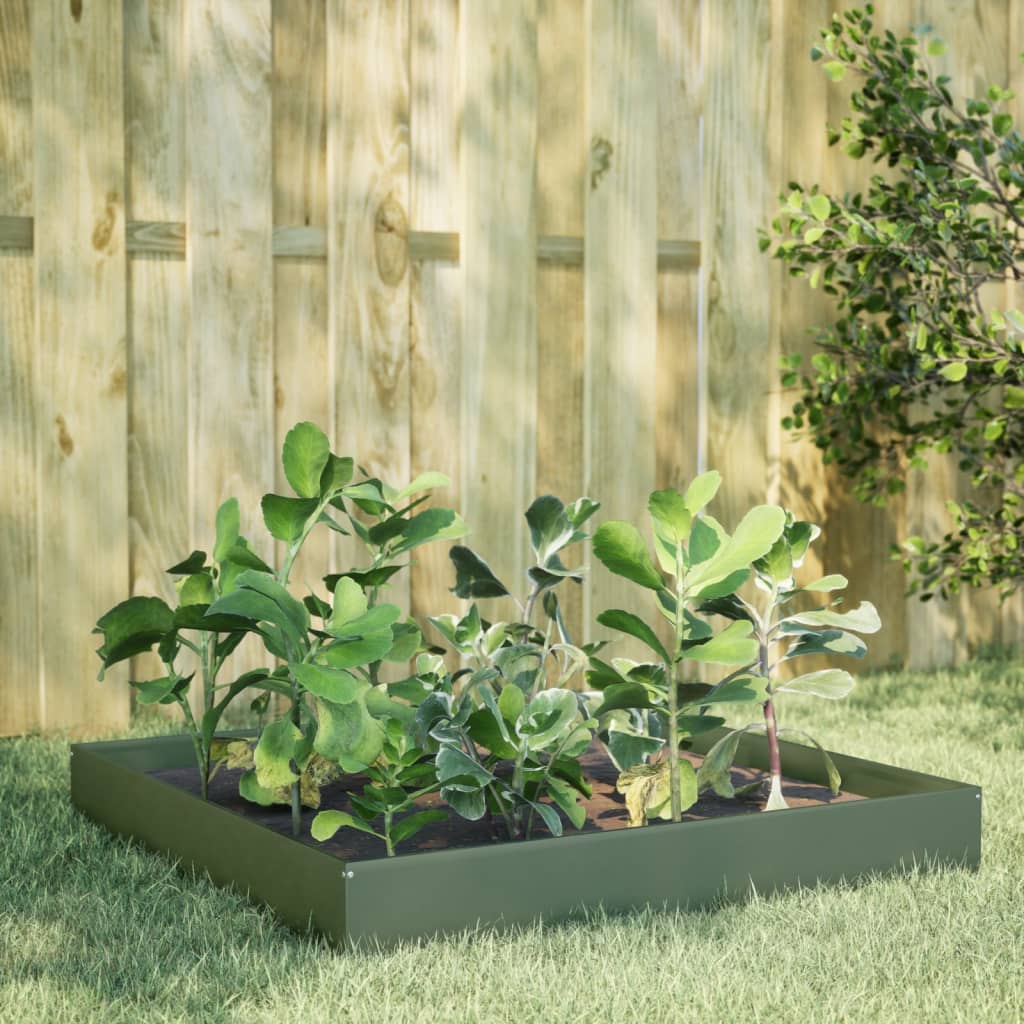 Vidaxl Planter surélevé 100x100x26 cm en acier vert olive