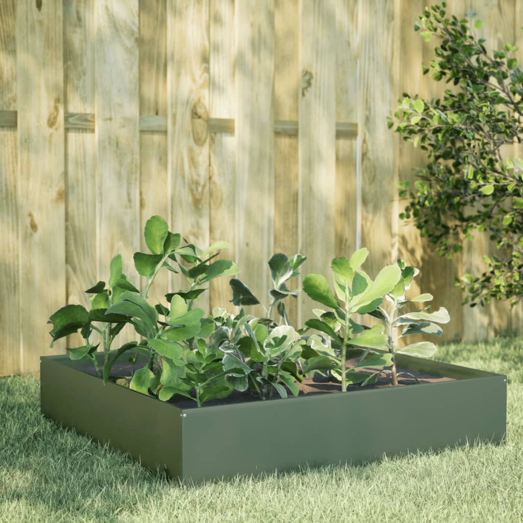 Vidaxl Planter surélevé 100x100x33,5 cm en acier vert olive