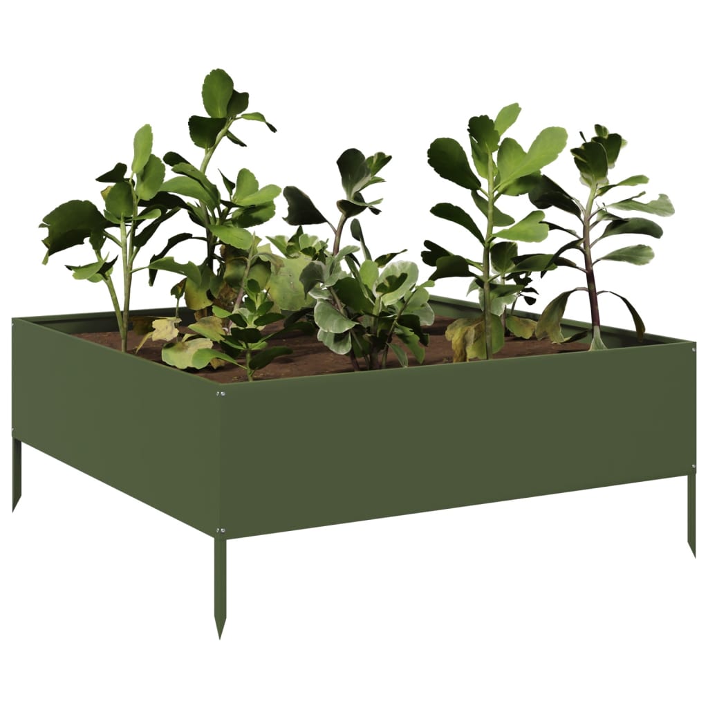 Vidaxl Planter surélevé 100x100x25 cm en acier vert olive