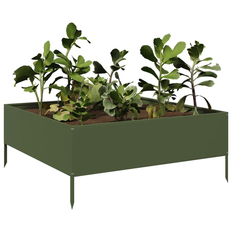 Vidaxl Planter surélevé 100x100x25 cm en acier vert olive