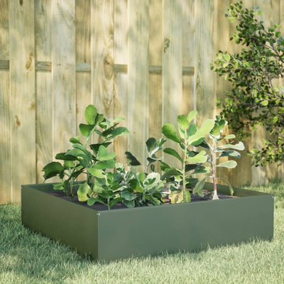 Vidaxl Planter surélevé 100x100x25 cm en acier vert olive