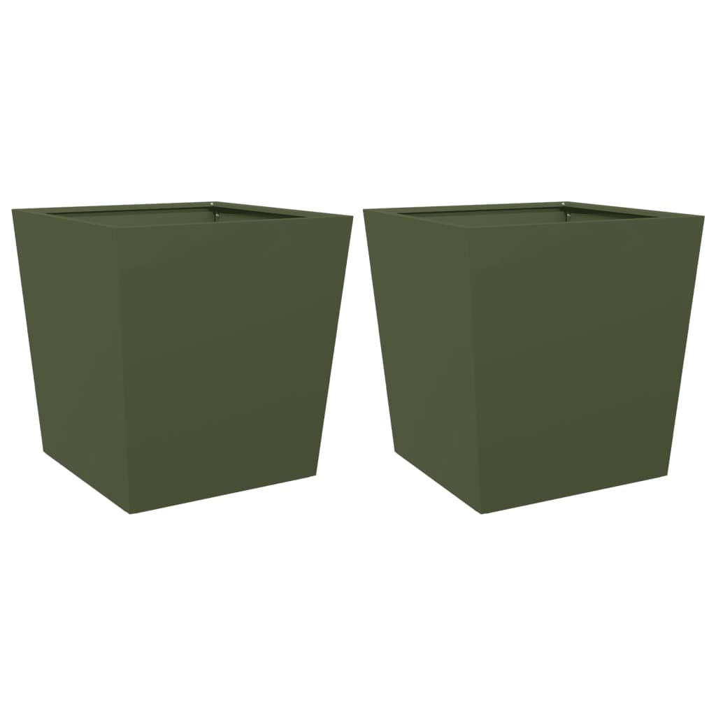 Planteurs Vidaxl 2 ST 50x50x50 cm Green d'olive en acier