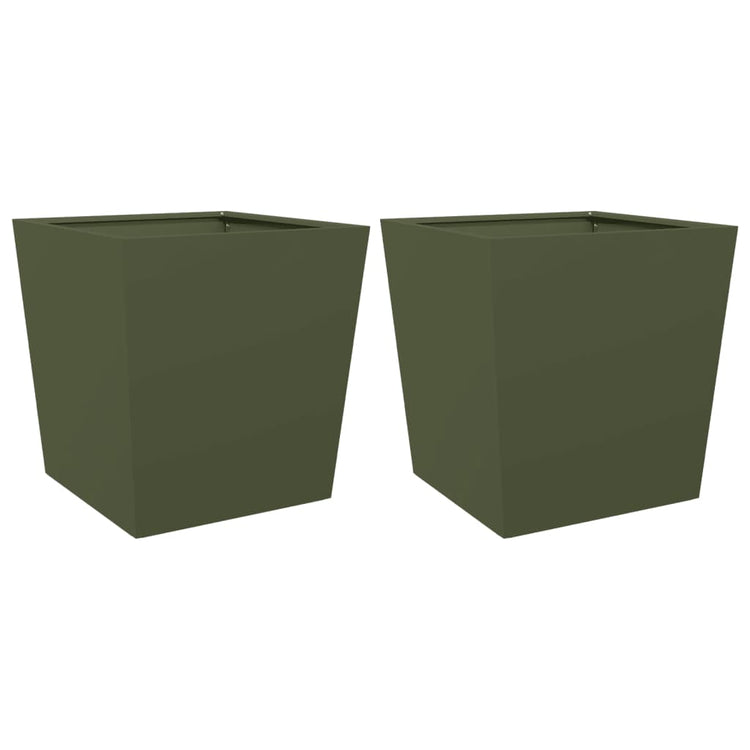 Planteurs Vidaxl 2 ST 50x50x50 cm Green d'olive en acier