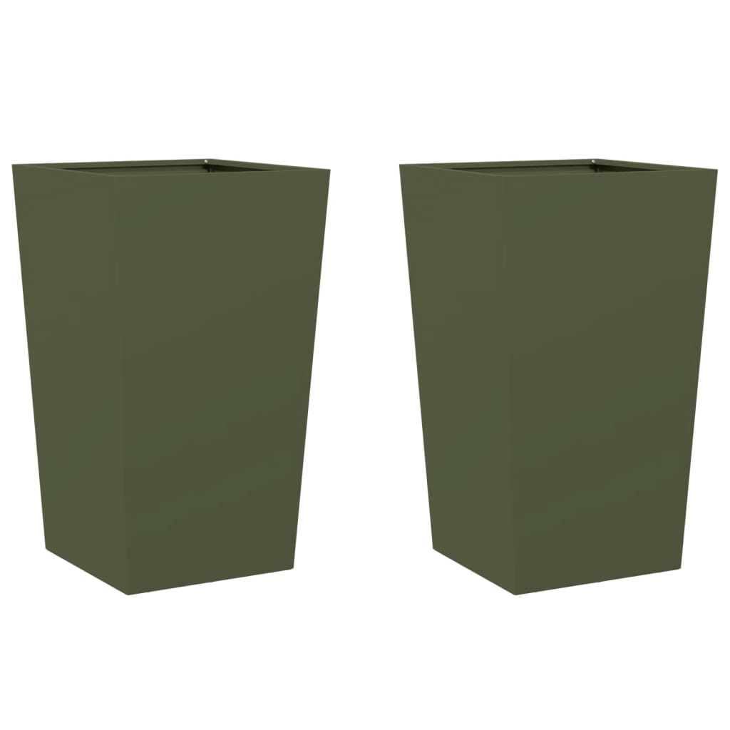 Vidaxl Planters 2 St 45x45x75 cm en acier vert olive