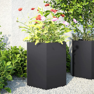 Vidaxl plannet hexagon 46x40x45 cm en acier noir