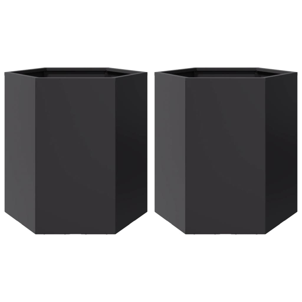 Vidaxl Planters 2 St Hexagon 46x40x45 cm en acier noir