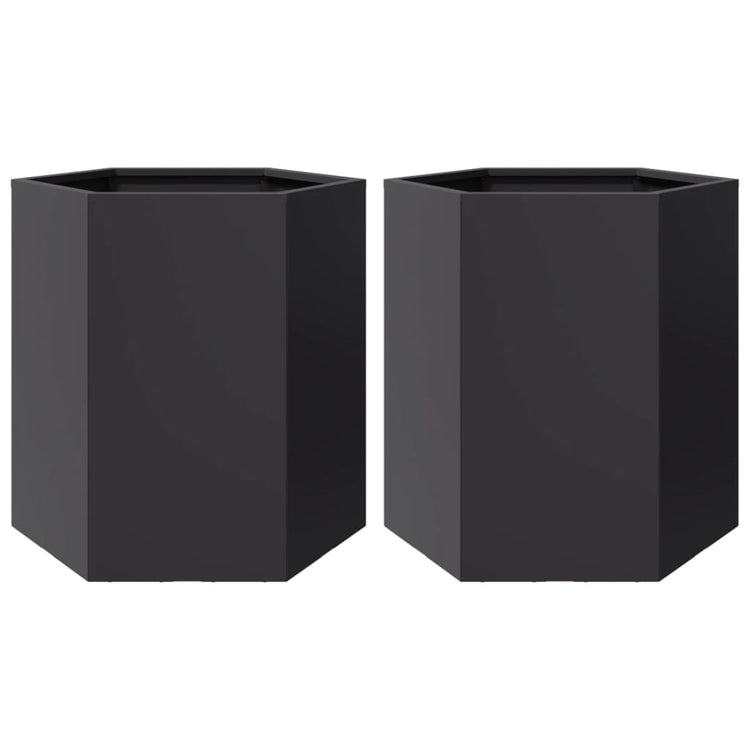 Vidaxl Planters 2 St Hexagon 46x40x45 cm en acier noir