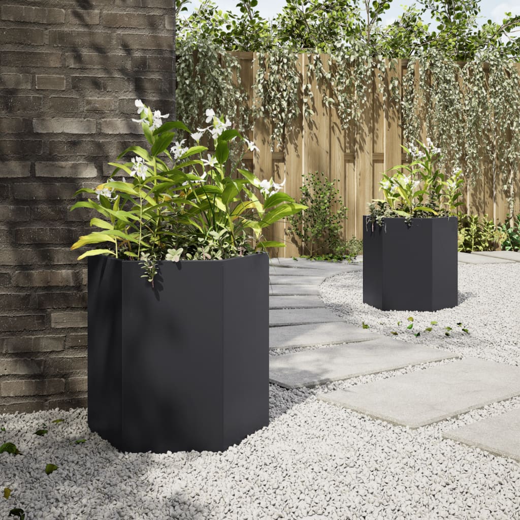 Vidaxl Planters 2 St Hexagon 46x40x45 cm en acier noir