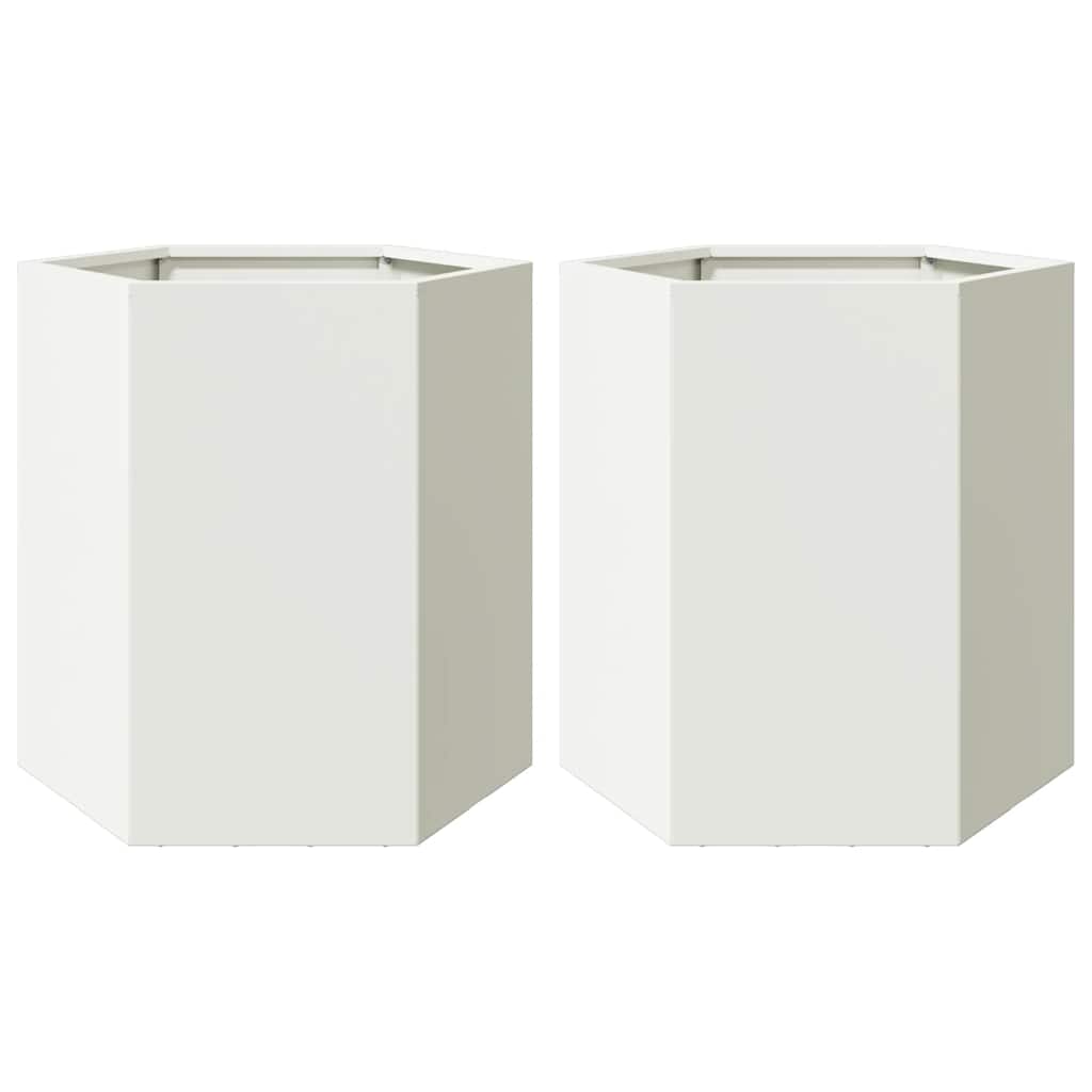 Vidaxl Planters 2 St Hexagon 46x40x45 cm en acier blanc